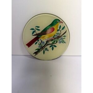 John Derian Handmade Decoupage Glass Round Bird Coaster Tray